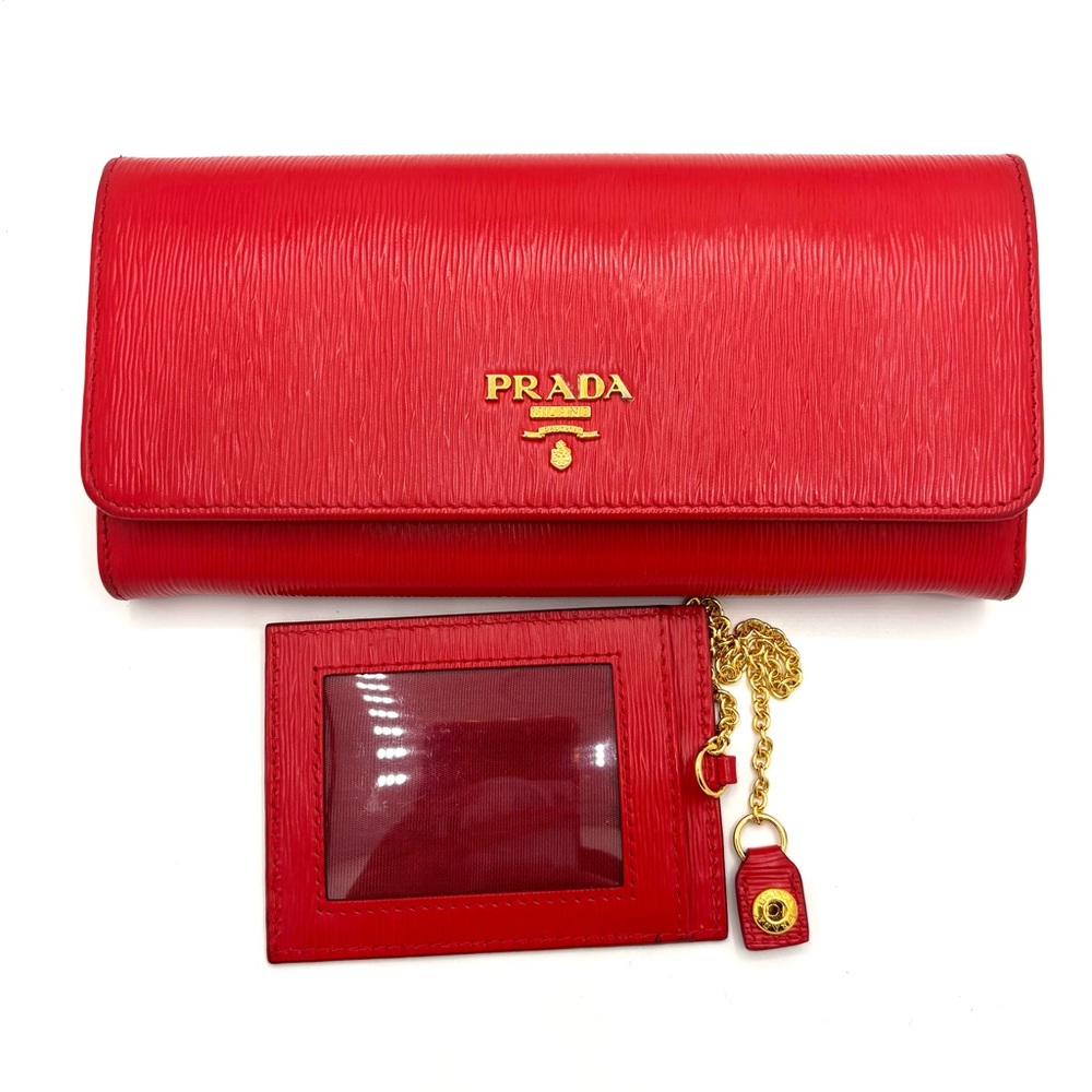 Prada Red Saffiano Leather Wallet with free Gold Chain | comes with box - Picture 2 of 13